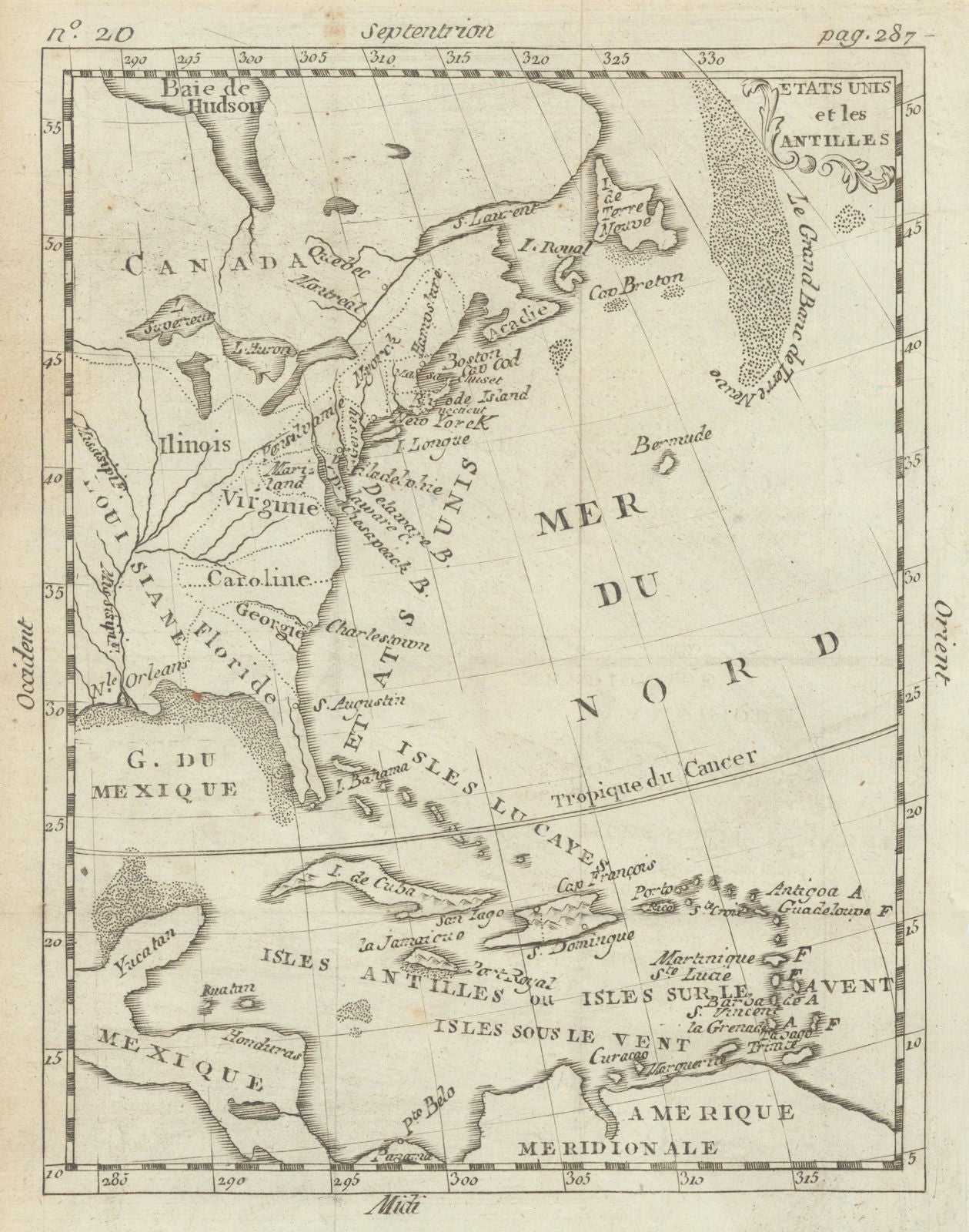 Etats Unis et les Antilles. United States & West Indies. BUFFIER c1818 old map
